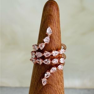 14k Rose Gold plated Cubic Zirconia Adjustable Ring-  Fits Sizes 6-8 Nicely!